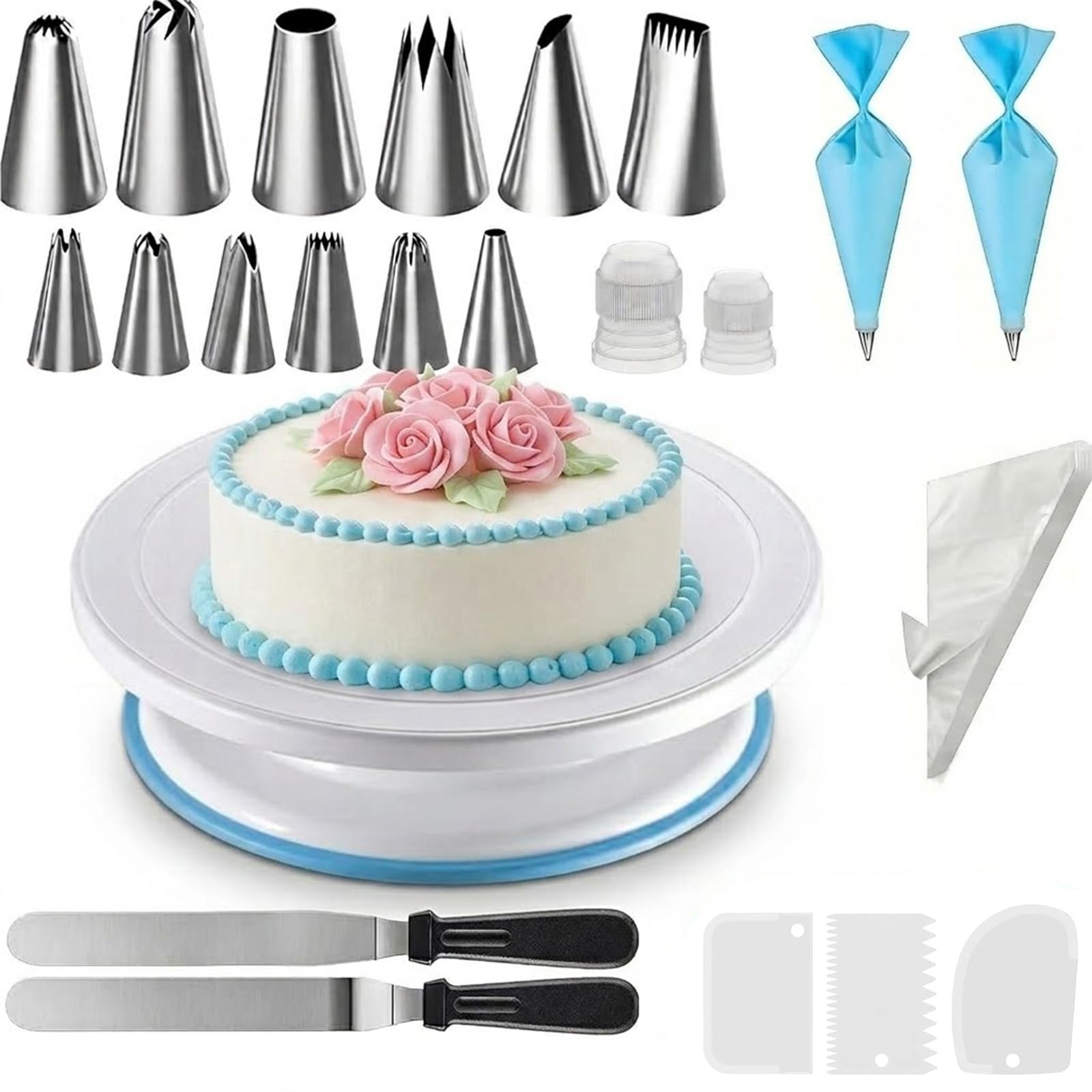 72PCS Cake Decorating Kit with Turntable, Piping Bags & Nozzles