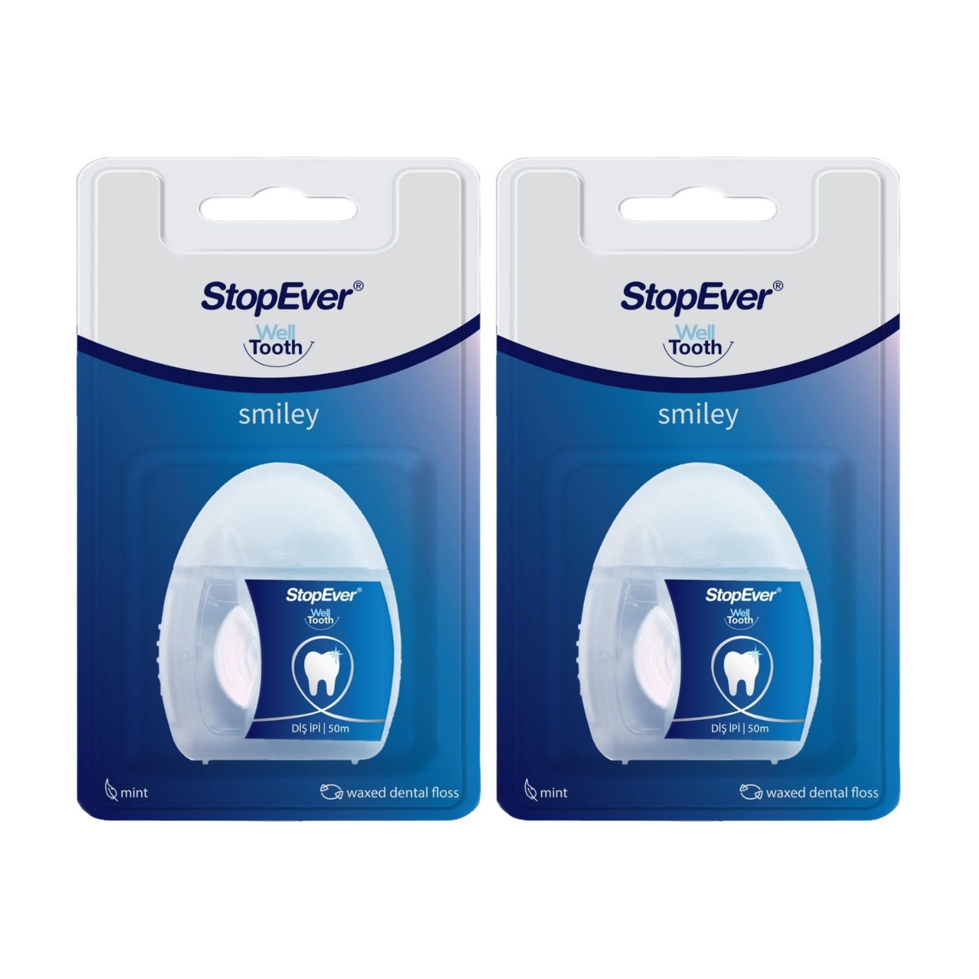 StopEver Smiley Diş İpi 2'li Paket (2 x 50m) – Mumlu ve Kaygan Yapı