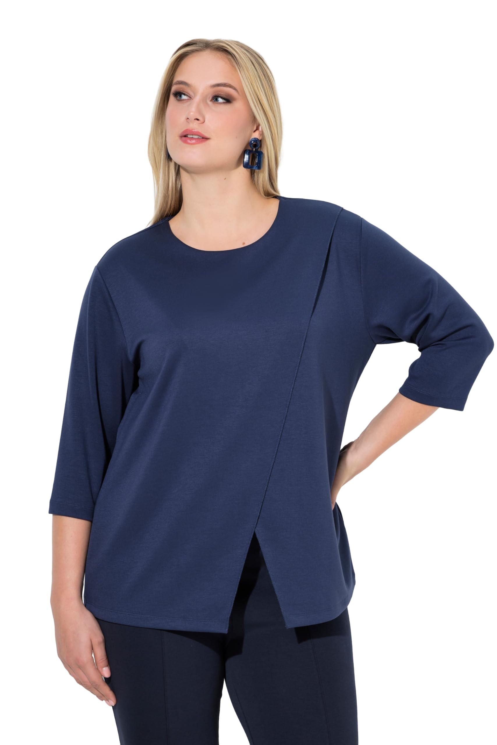Ulla Popken Damen große Größen Übergrößen Plus Size Sweatshirt, asymmetrisch, Rundhals, 3/4-Arm, Modalmix 846341