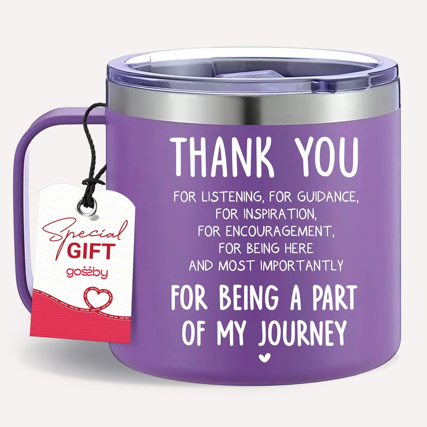 Gossby 14oz Insulated Coffee Tumbler Mug - Thank You for Listening - Thank You, Appreciation, Birthday Gift for Women, Men, Teacher, Boss, Coworker, Friend - Travel Cup with Lid, Straw