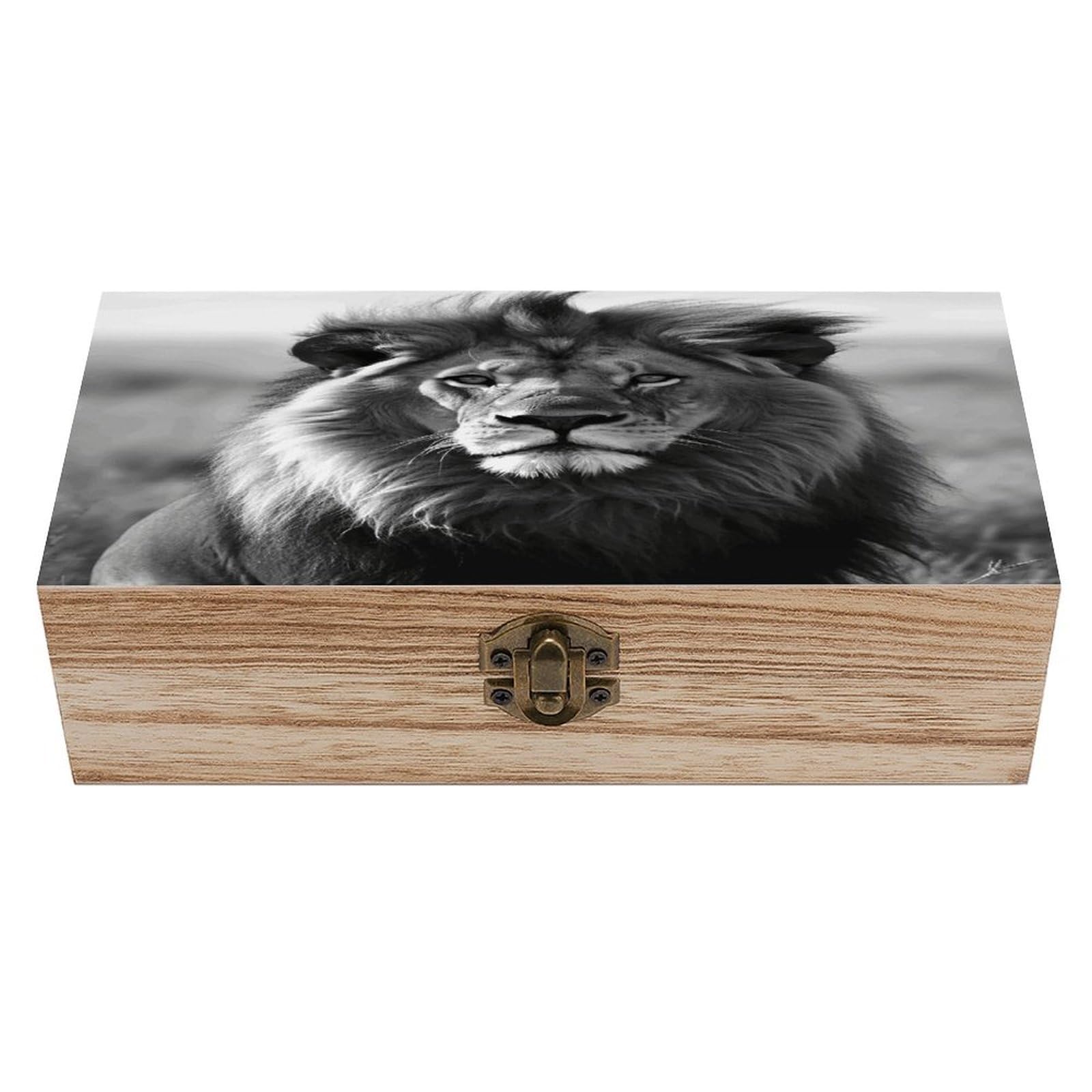 VstaDank African Lion Black And White Wooden Storage Box Decorative Jewelry Case with Lids Exquisite Wood Box Letters Gifts Acacia Wood Boxes Fashion Wooden Keepsake Boxes for Men Women