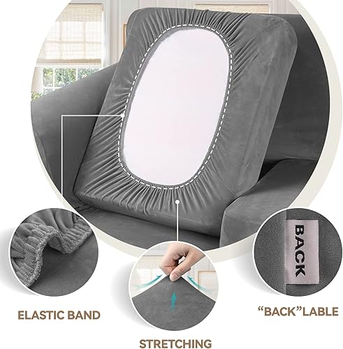 Miniatura 3 de WEERRW 4 fundas de terciopelo de alta elasticidad para sofá de 3 cojines, protector de muebles lavable con parte inferior elástica antideslizante,