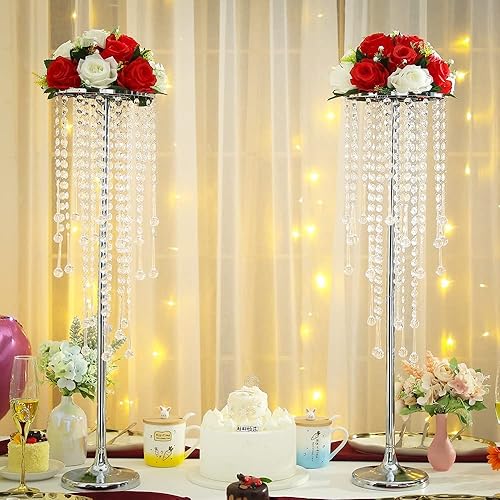 Miniatura 2 de 10 jarrones altos para centros de mesa, soporte de flores plateadas para bodas, fiestas, centros de mesa, decoración del hogar, plomo de carretera