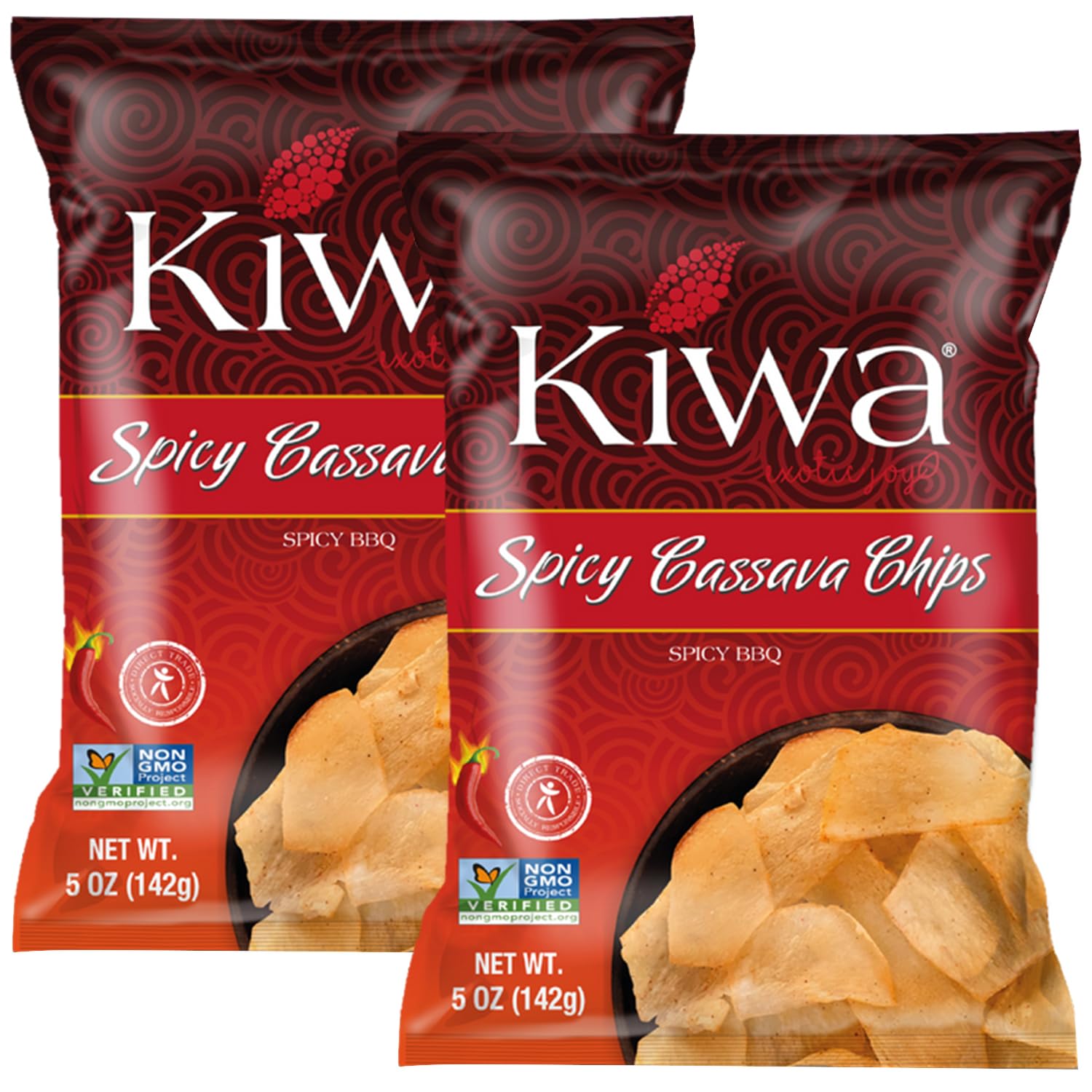 Kiwa Cassava Spicy BBQ Chips 2-Pack – Gluten-Free, Vegan, Kosher, Non-GMO Snack – Made with Cassava, Natural BBQ Spices & Sea Salt – 5oz Bags (2 Count)