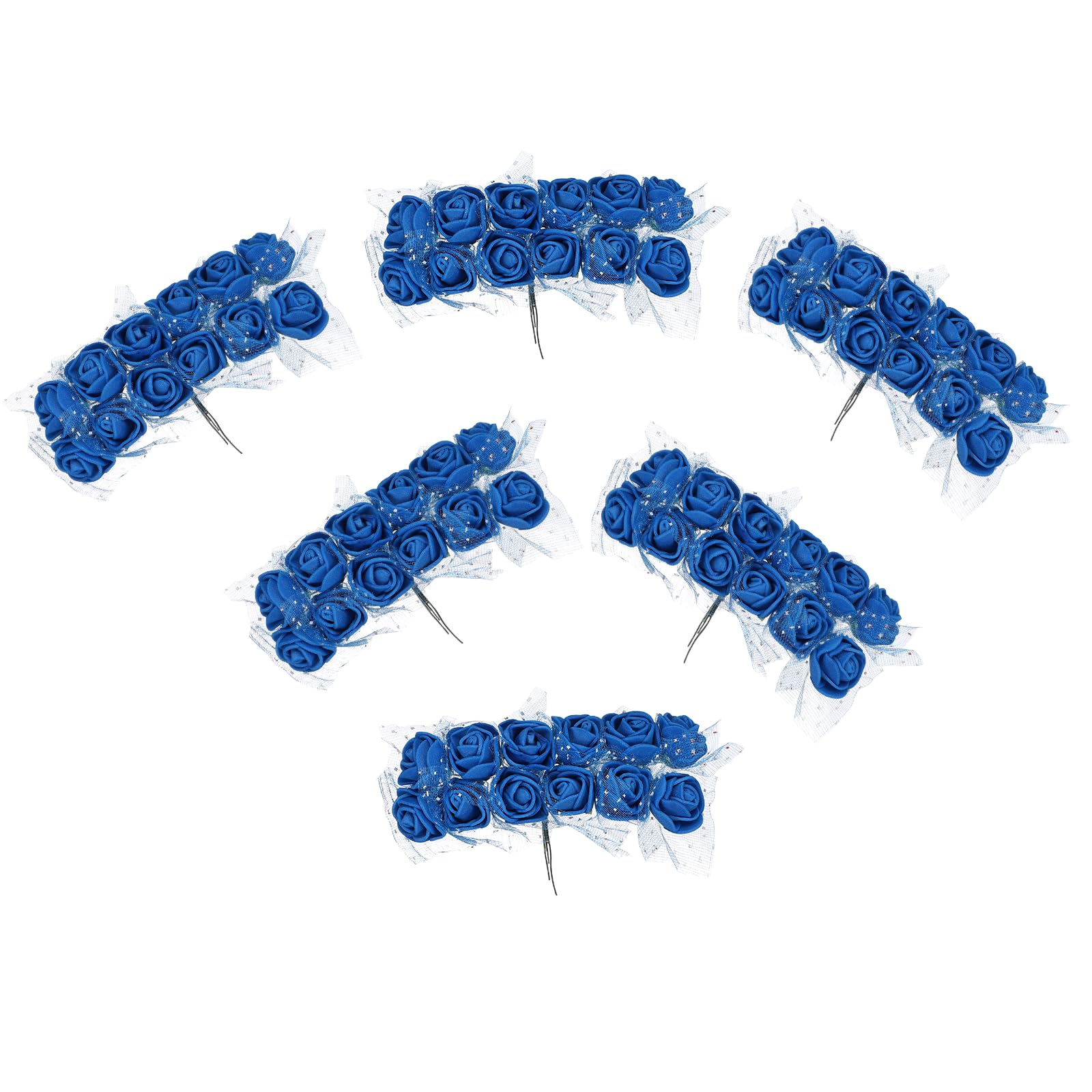 sourcing map 144 Pcs Mini Artificial Rose Flower Heads and Stem, Soft Stem Fake Roses Flowers with Gauze for Crafts DIY Wedding Bouquets, Hair Clips, Cake Toppers, Home Decorations, Dark Blue