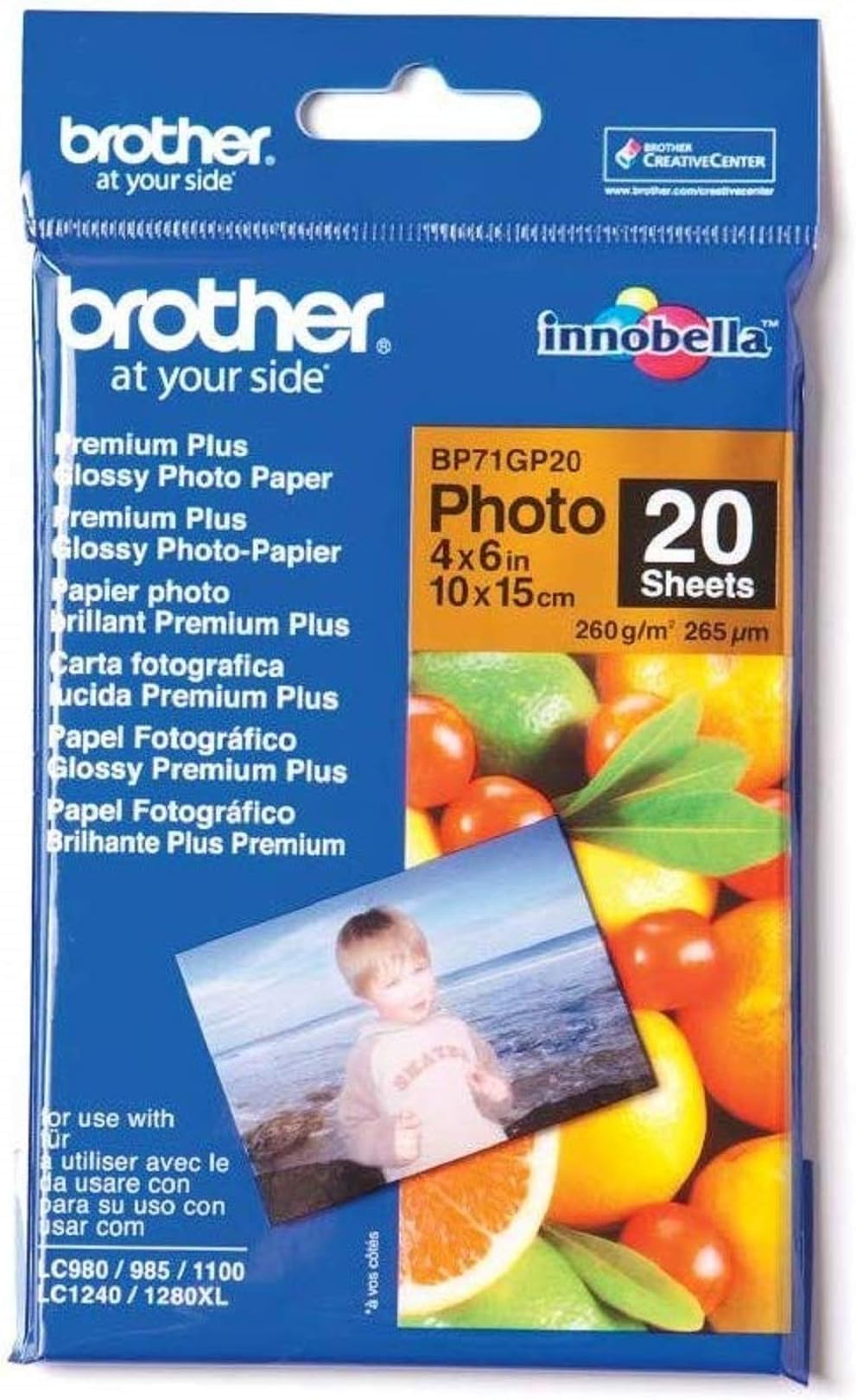 Brother BP71GP20 Photo Paper, 6 Inch x 4 Inch, Premium Plus Glossy, 15 cm (W) x 10 cm (L), 20 Sheets, Brother Genuine Supplies