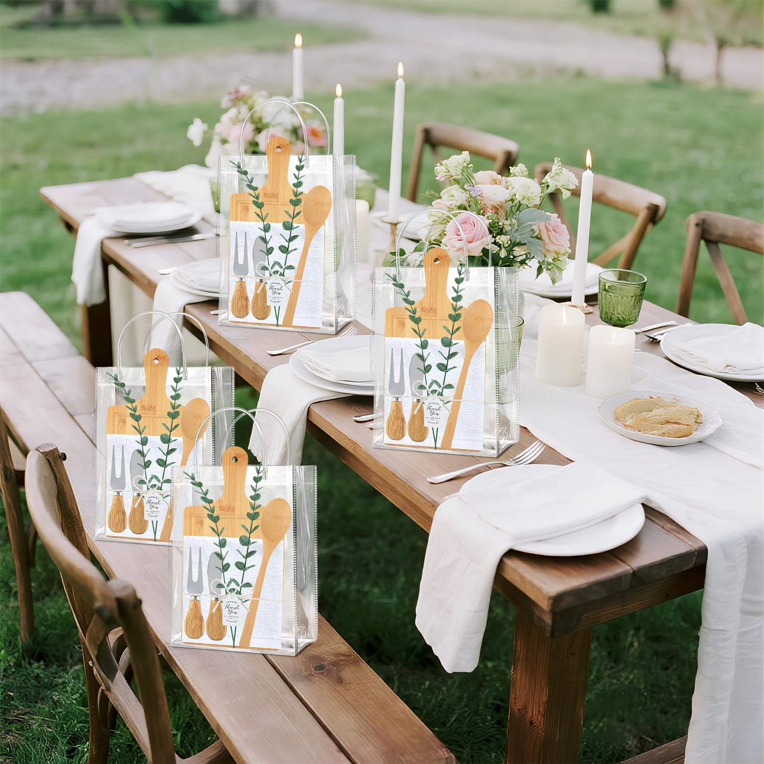 55pcs Baby Shower Prizes for Game Winners, 6 Sets Baby Shower Winners Guest Gifts with Bamboo Cheese Board Knives Spoons Fork Towel Thank You Card and Gift Bags for Wedding Bridal Favors
