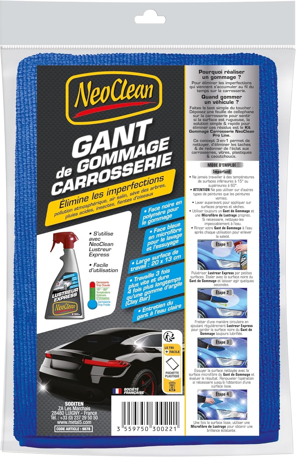 NeoClean - Guante de exfoliación para el cuerpo (20 x 13 cm), elimina las imperfecciones, la suciedad y los insectos, doble cara con microfibra y borrador, fácil de usar con alisador expreso