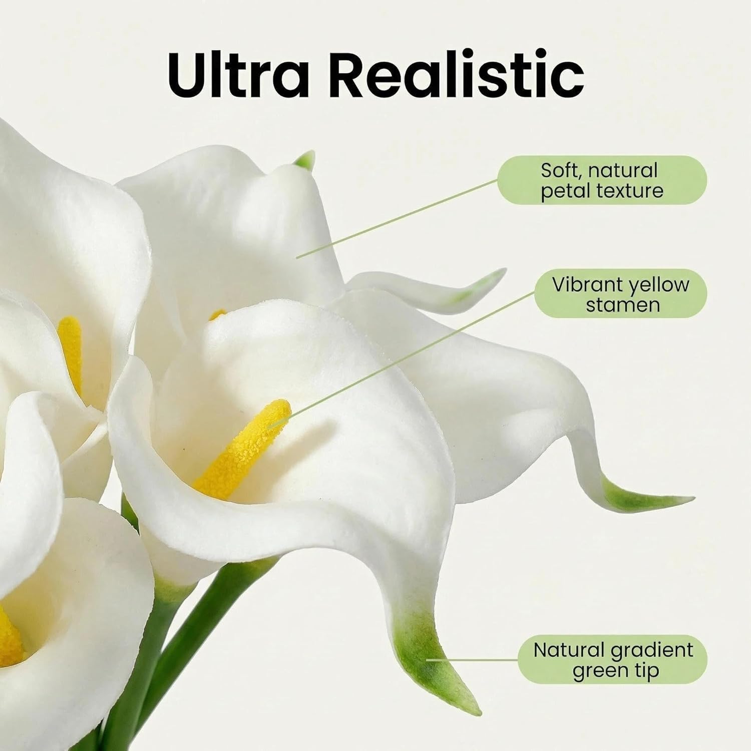 10 Pcs Artificial Calla Lily Flowers, Real Touch White Faux Flowers with Bendable Stems for DIY Wedding Bouquet, Party, Home Decor