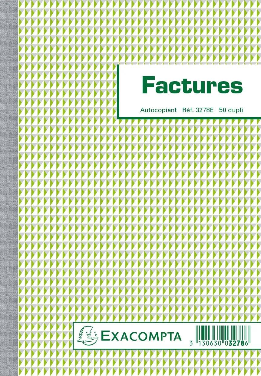 Exacompta - Réf- 3278E - Paquet de 10 manifolds FACTURES - avec mention TVA - 50 feuillets numérotés et autocopiants - duplicatas (1 original plus 1 copie) - format 210 x 148 mm - fabriqué en France