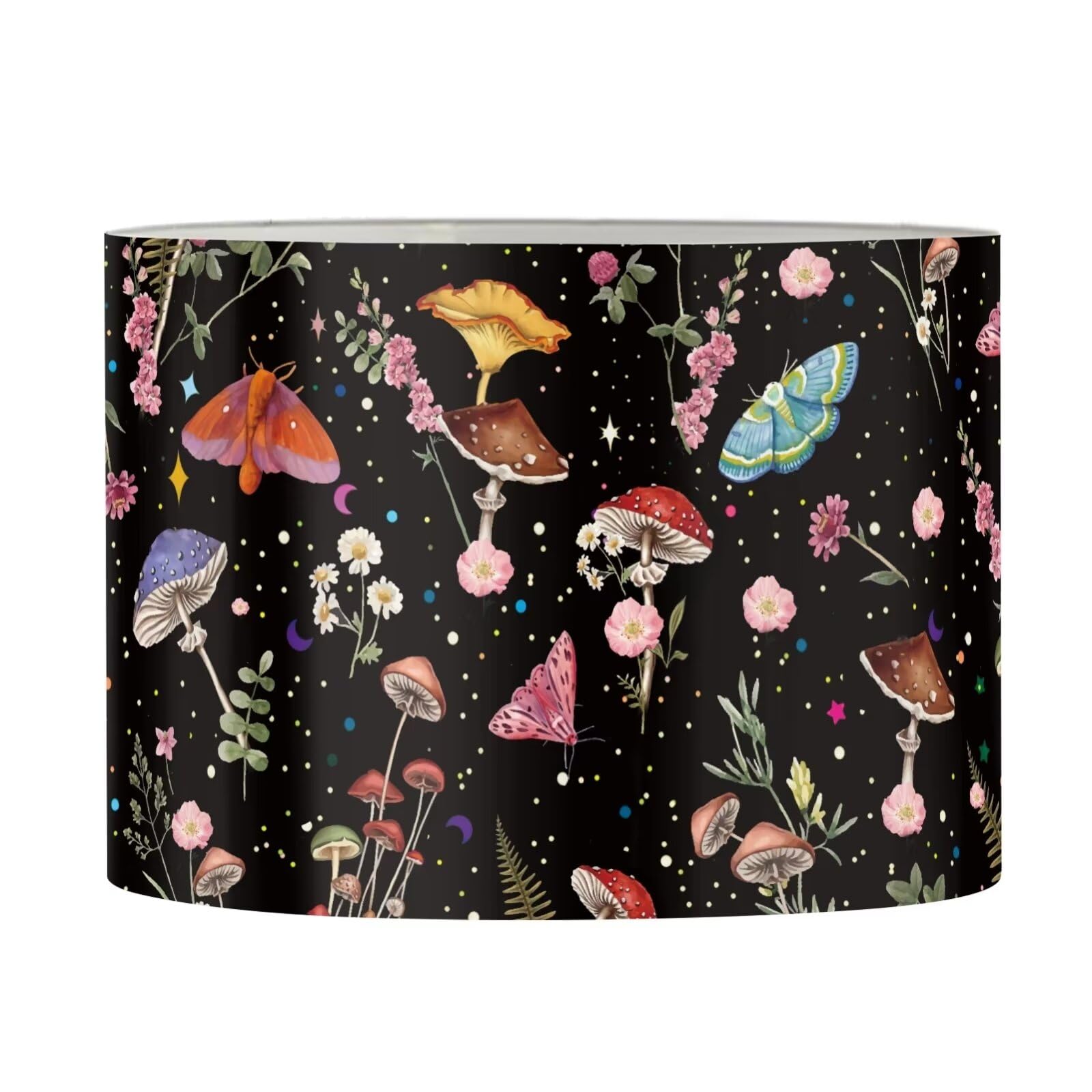FANCOSAN Mushroom Butterfly Print Drum Lampshades for Desk Lamp,Chandelier Lamp Cover Light Accessories for Bedroom Office-S — image 1