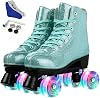 Roller Skates Leather High-top Skate for Adult Outdoor Skating Light-Up Four-Wheel Roller Skates Shiny Roller Skates for Women Men Boy Girl