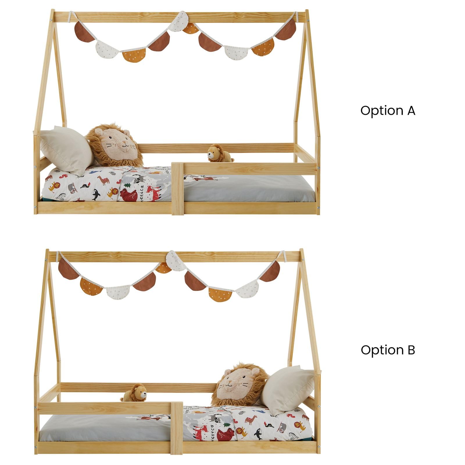 IDIMEX Hausbett Tami Kinderbett in Hausform, 70 x 140 cm, Natur, Kiefernholz Kinderbett mit Rausfallschutz, ideal zum Schlafen und Spielen, Bodenbett, Montessori