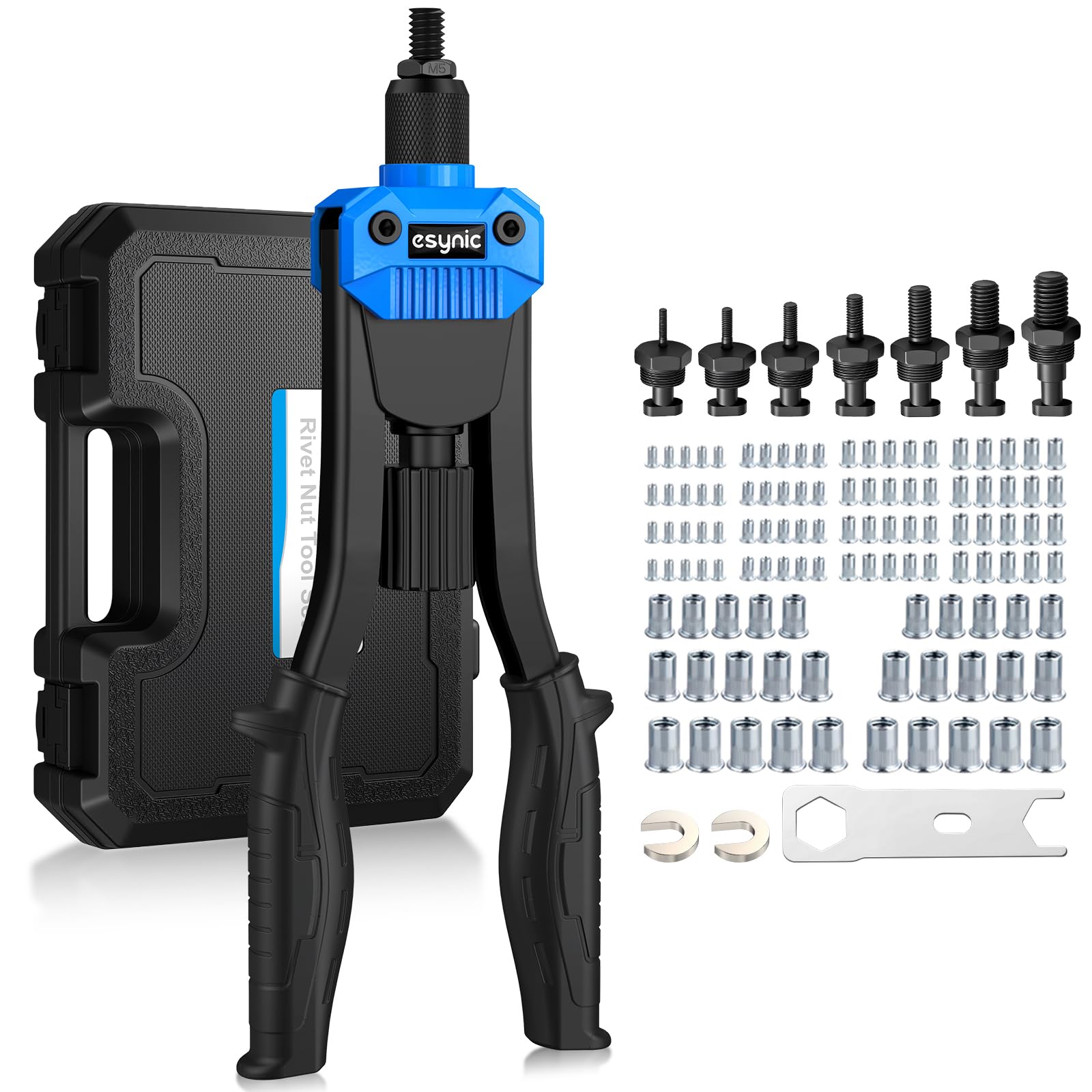 eSynic Remachadora de Tuercas 13 Pulgadas M3-M12 con 110 Tuercas Pistola Remachadora Manual Herramienta de Remache Roscas y Alicate de Tuerca Roscada Profesional para Metal Taller Coche y Bricolaje Global Recycled Standard Global Recycled Standard Global Recycled Standard