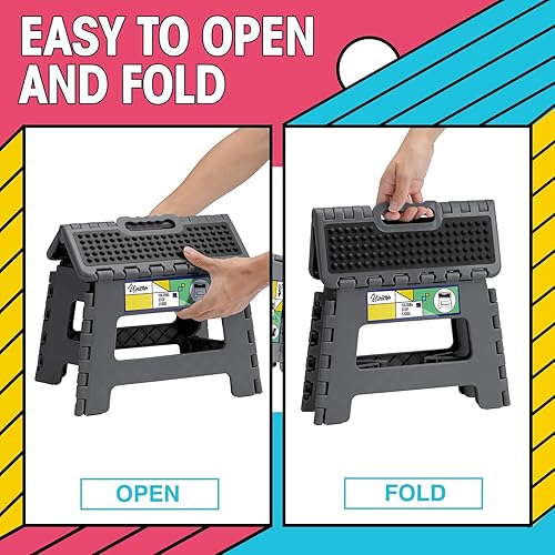 Miniatura 6 de Taburete plegable de 9 pulgadas para adultos y niños con capacidad para hasta 300 libras, taburetes plegables antideslizantes con asa, taburete