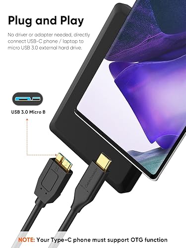 Miniatura 7 de CableCreation Paquete de 2 cables de disco duro USB C a Micro B de 2 pies - Cable USB 3.1 tipo C macho a micro B macho de 10 Gbps para iPhone 15