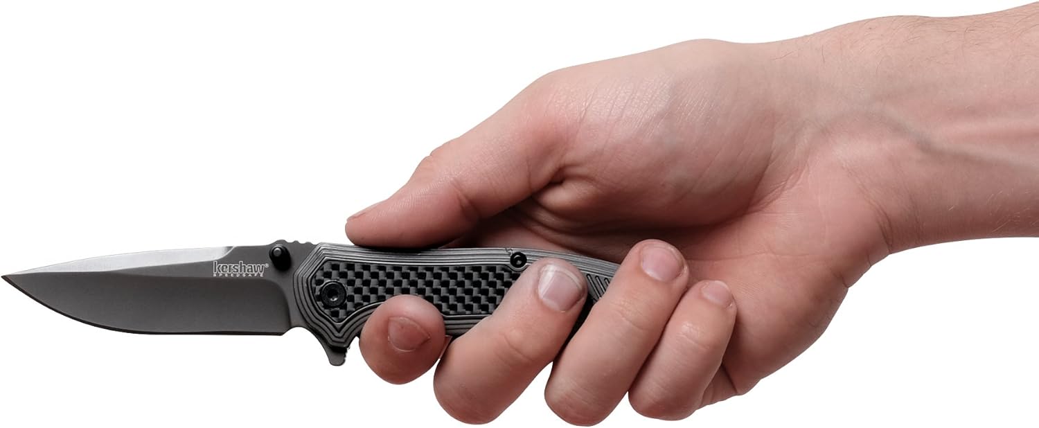 Kershaw Fringe Pocket Knife, 3-inch 8Cr13MoV Steel Blade with Gray Titanium Carbo-Nitride Coating, Carbon-Fiber Insert; SpeedSafe Assisted Opening, 8310 : Tools & Home Improvement