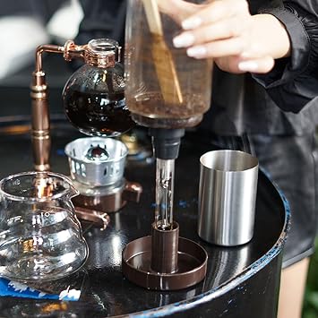 Advanced Siphon Coffee Maker Features Glass Construction, Wooden Handle, Vacuum Brewing Technology, Heavy Duty Home Use, 3 Person Multipurpose Vacuum Brewing