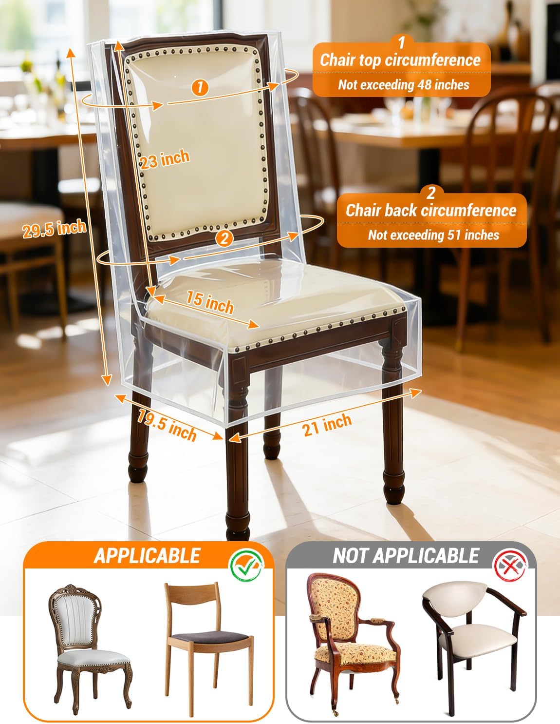 8Pcs Dining Chair Covers, Clear Plastic Chair Seat Protector, Keep Chair Away from Water, Dust, Stain