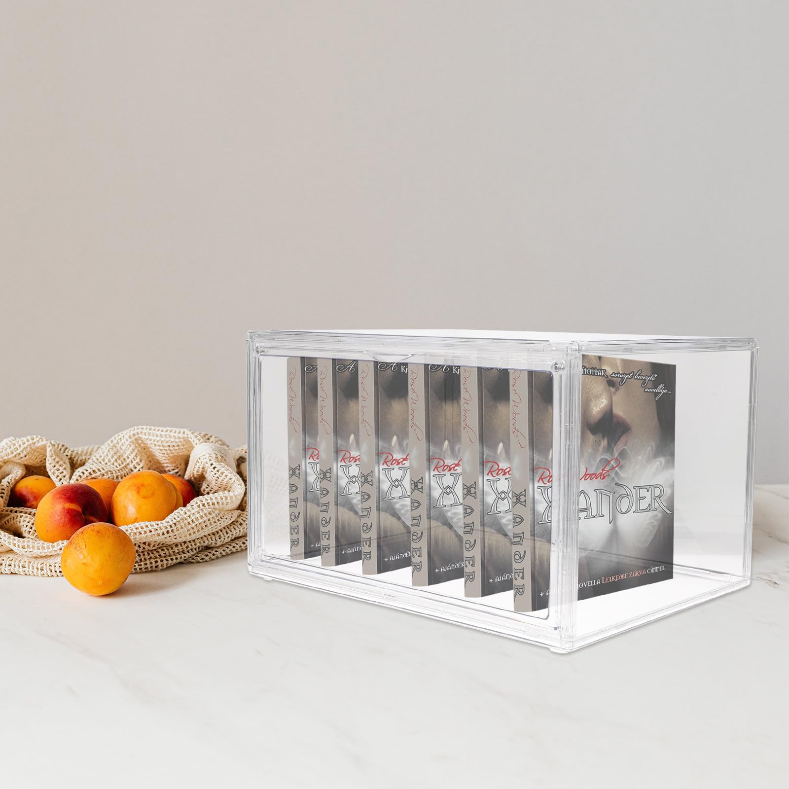 SHINEOFI Caja Almacenaje Transparente Apilable con Tapa Organizador de Libros y Oficina Estilo Modulo para Escritorio Dormitorio y Estudio Sealed y Bookshelf