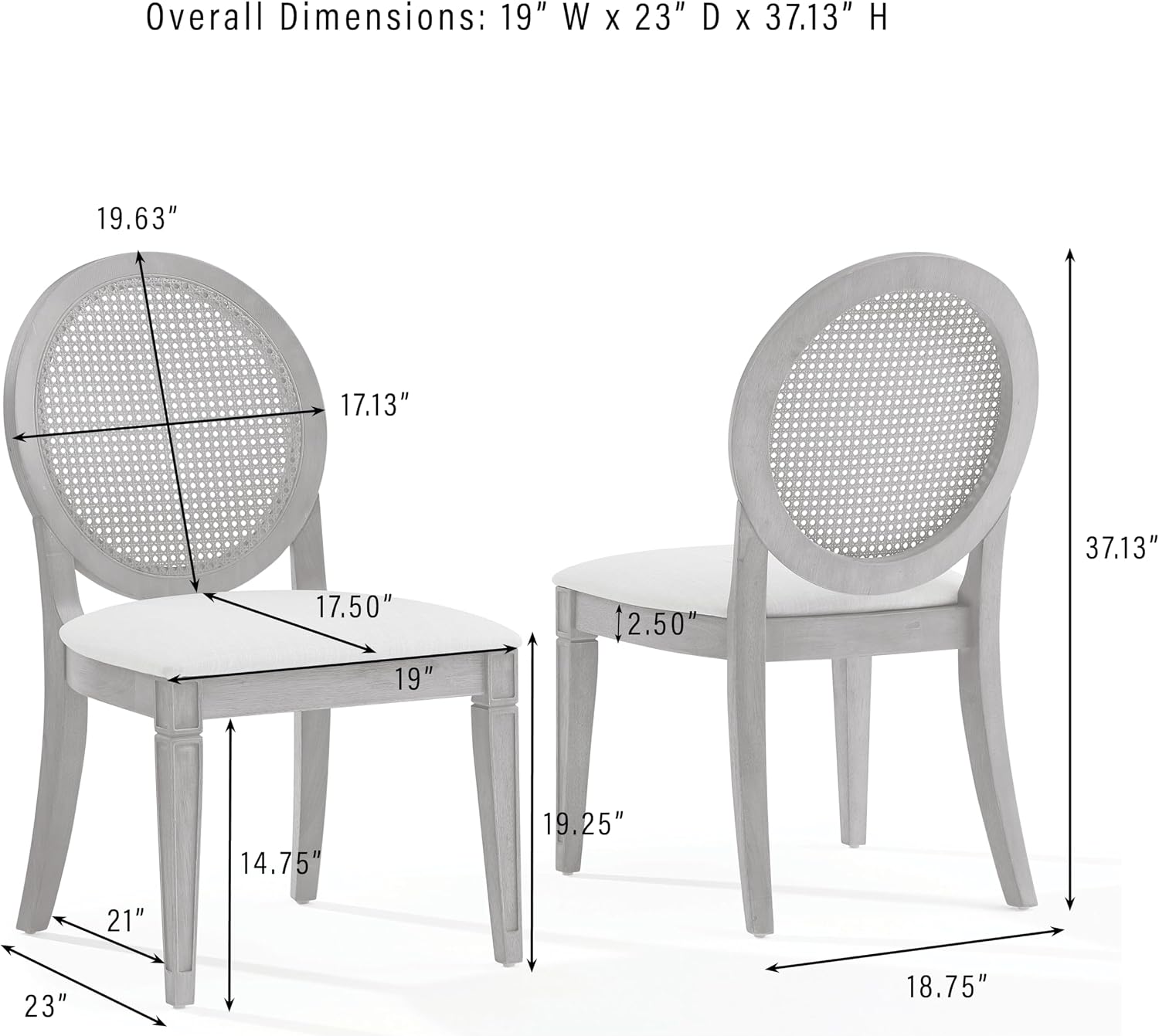 Crosley Furniture Katia Traditional Oval Cane-Back Dining Room Chairs Set of 2, Upholstered Kitchen Chair, Driftwood/Crème