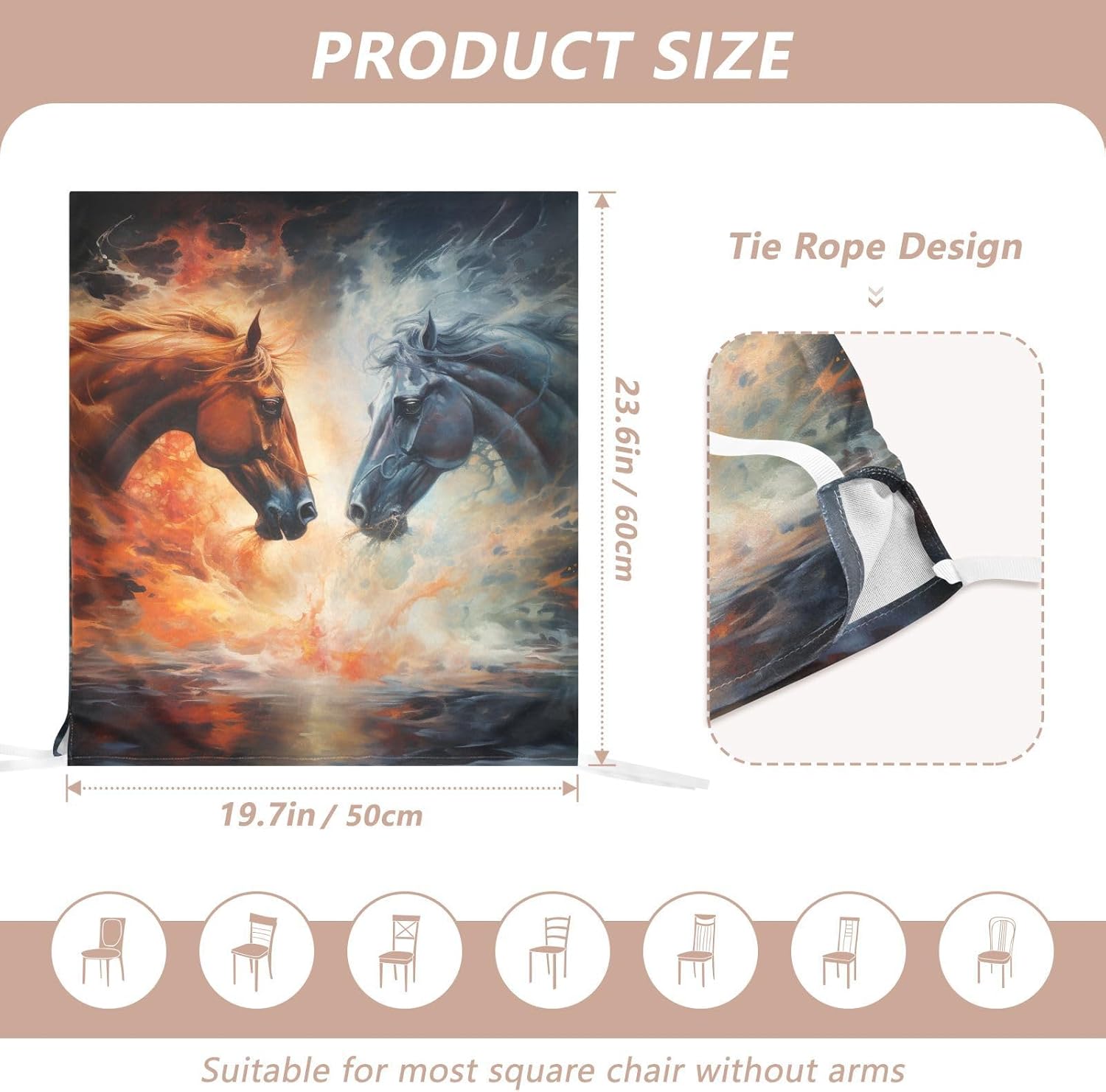 ALAZA Retro Horses Chair Back Cover Set of 6, Washable Reusable Removable Chair Slipcovers Decorative Chair Cover for Home Kitchen Wedding Party
