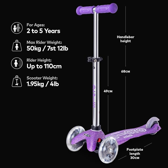 Foto 3 de 7 de Micro Scooters - Mini Micro - Patinete Infantil con Purpurina LED de Lujo