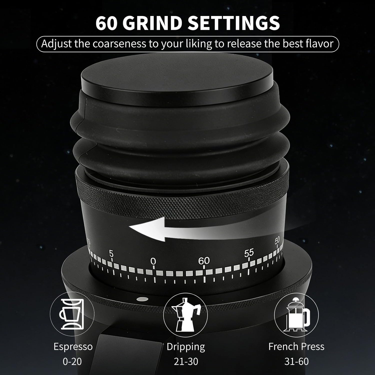 Electric Burr Coffee Grinder with 18g Dosing Cup, Single Dose Coffee Grinder, 48mm Conical Burrs, 60-Step Settings, for Espresso, Drip, French Press