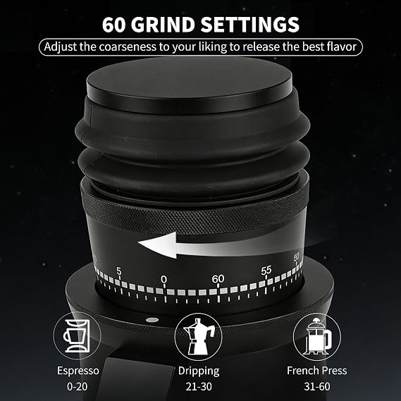 Compact Electric Burr Coffee Grinder, Single Dose & Low Retention, 48mm Stainless Steel Conical Burrs with 60-Step Grind Settings, for Espresso & Drip