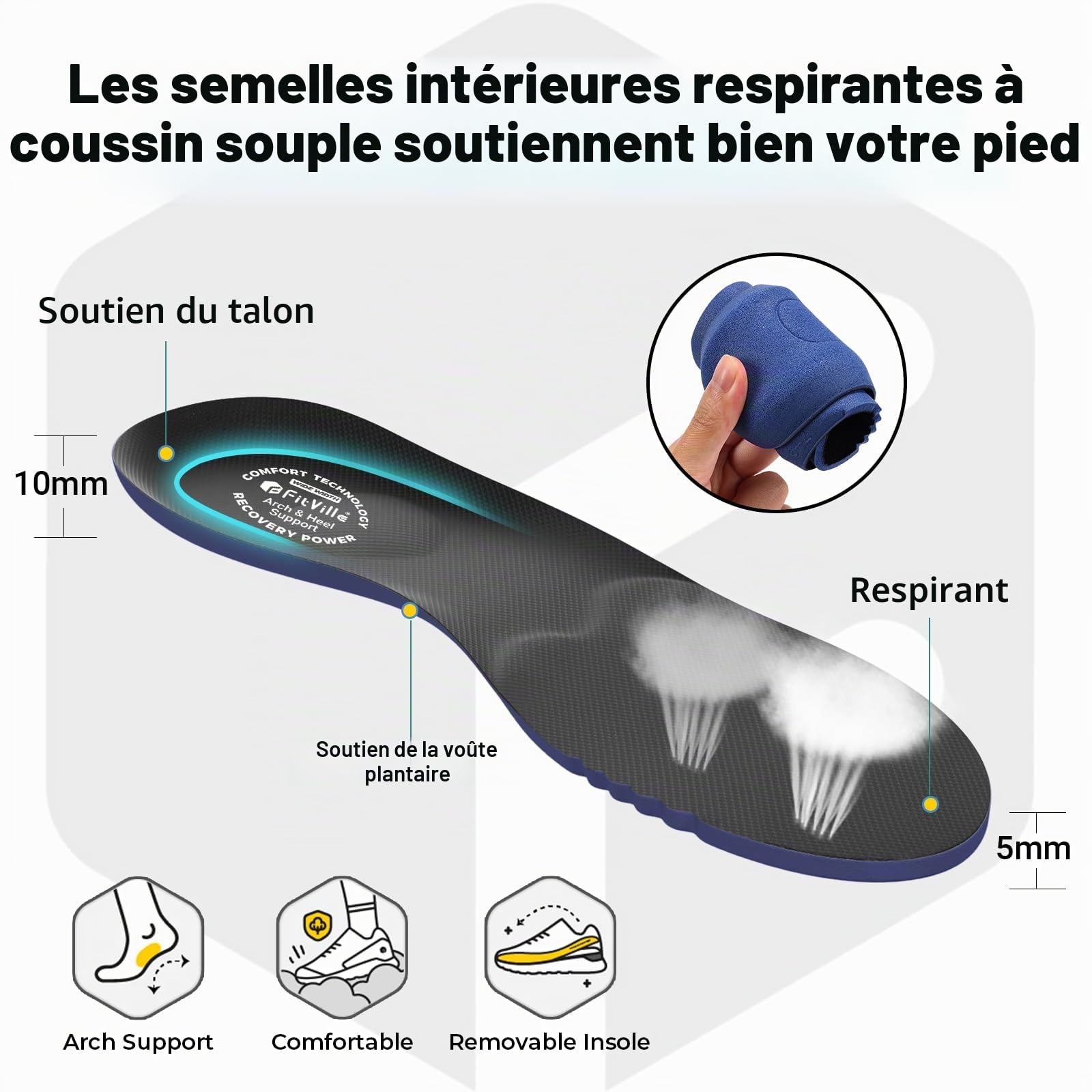 FitVille Sandales Homme Extra Large Chausssures de Marche Confortables et Respirantes - Semelle Intérieure avec Soutien de la Voûte Plantaire