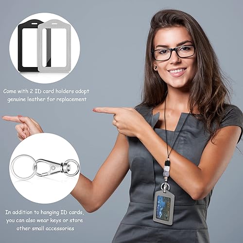 Miniatura 7 de Cordones con 2 soportes para tarjetas de identificación, cordón de silicona con cuentas de silicona, soporte de identificación de cuero