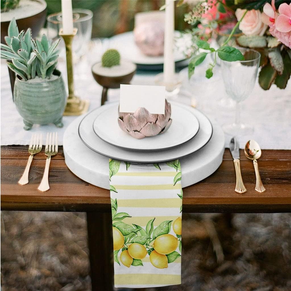 Yellow Stripes Fruit Lemon Table Napkins Cloth Set Soft Handkerchief Wedding Decoration Banquet Dinner(8pcs)