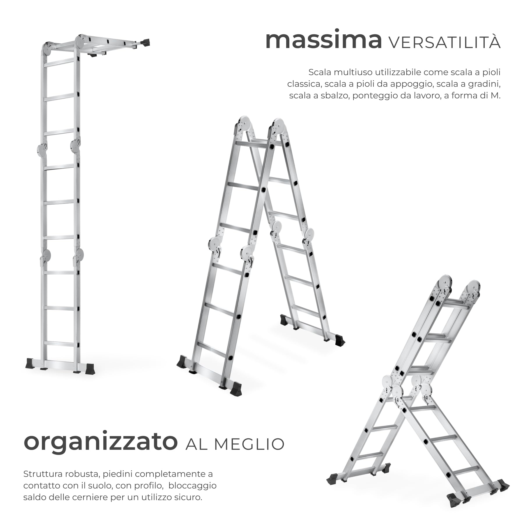 tectake® Scala Alluminio Multiuso 12 Gradini, 352 cm, 6 in 1, Antiscivolo, Scala Telescopica in Alluminio e Acciaio Pieghevole, a Pioli, a Gradini, Ponteggio di Lavoro, Mini Trabbattello, Max 150 KG