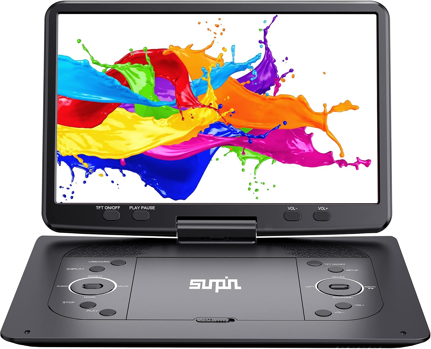 16.9''Portable DVD Player with 14.1''HD Large Screen,Kids DVD Players,Unique Extra Button Design,Portable with 5 Hrs Rechargeable Battery,Support USB/SD Card/SyncTV Video Player Portable,Black