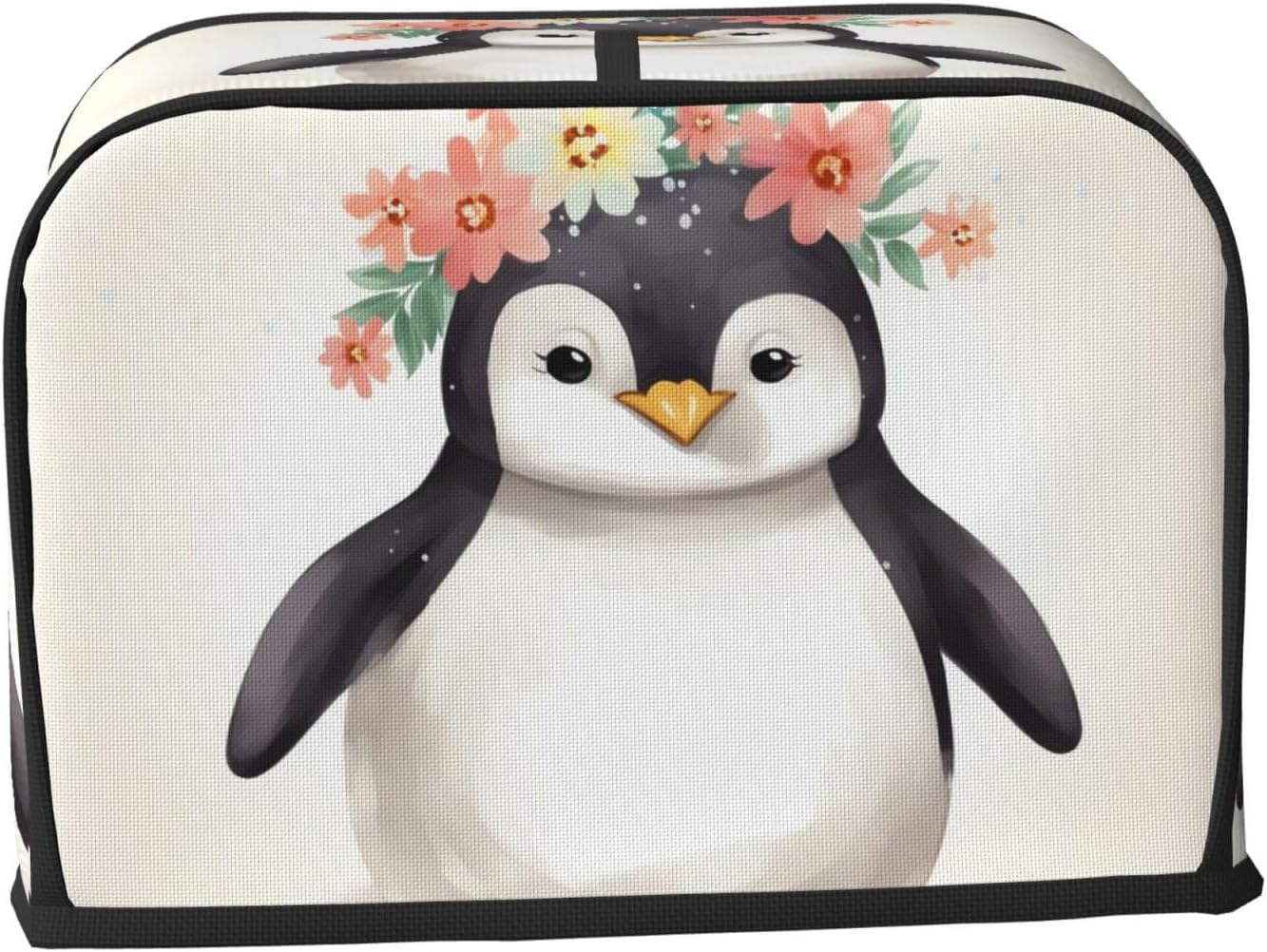 2 Slice Toaster Cover with Pockets & Top Handle Small Bread Maker Covers Penguin Wearing Flowers Kitchen Small Appliance Cover Washable Universal Oven Covers