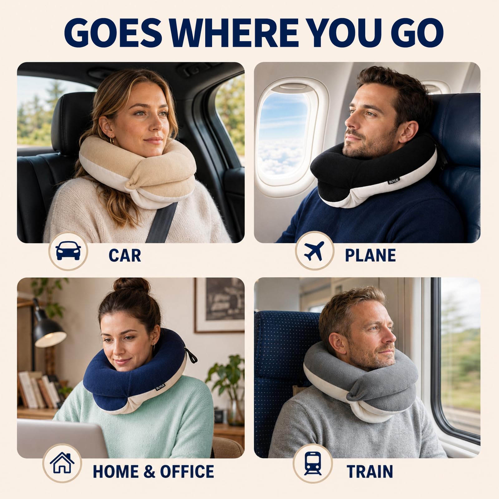 BUYUE Cuscini cervicali da viaggio per aerei, supporto per la testa a 360°, essenziali per dormire a lungo, delicati sulla pelle e traspiranti, kit con maschera per gli occhi sagomata 3D, tappi per le