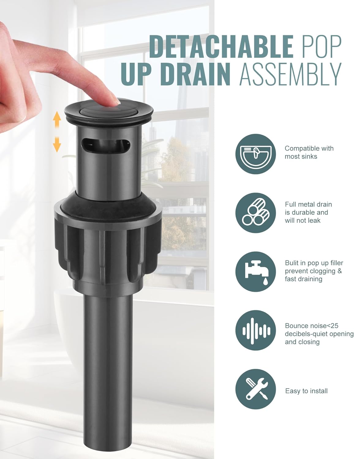 Widespread Bathroom Faucets for Sink 3 Hole Matte Black, 8 inch Bathroom Faucet with Pop Up Drain Assembly and Water Supply Lines 2 Handle 360° Swivel Spout Basin Faucets for Vanity Lavatory
