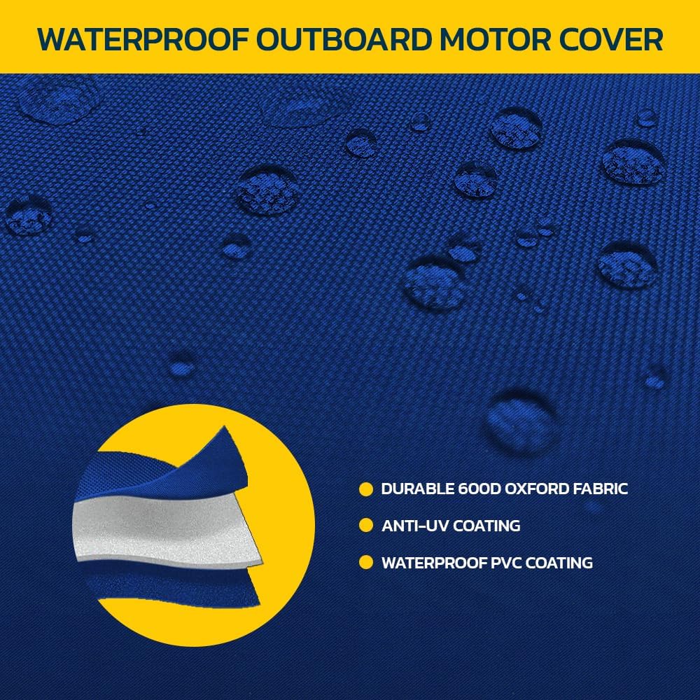 Seal Skin Covers Outboard Motor Cover with Zipper, Waterproof, UV-Proof, Trailerable Full Size Boat Engine Cover for Motor, Fade Resistant, Blue Color, Fits 20-30HP