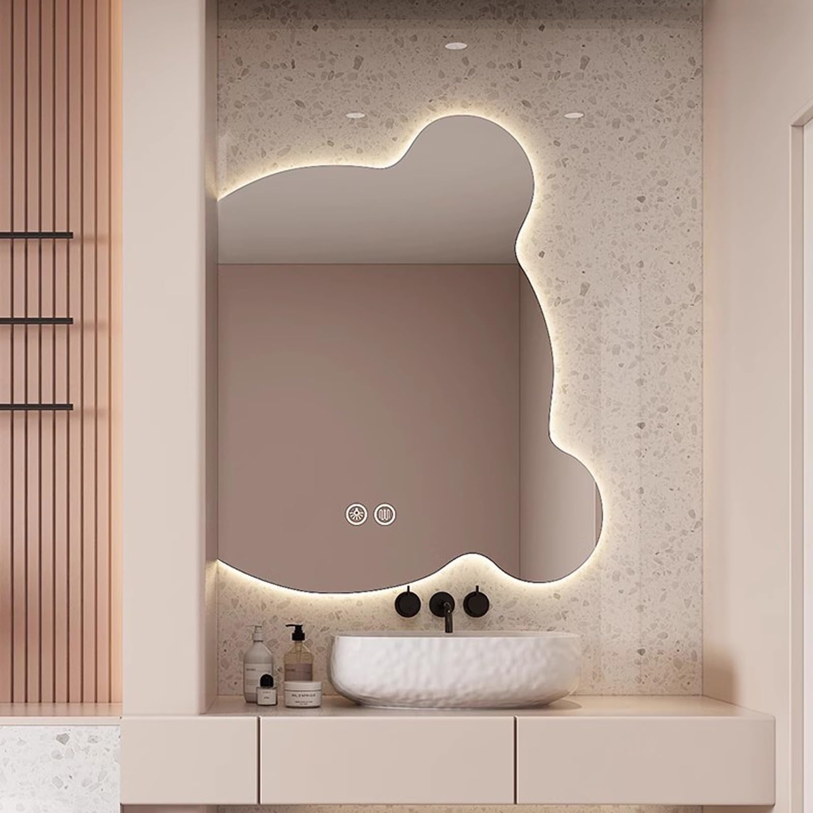 XNSHUNHOYN LED Bathroom Mirror with Lights,Dress Up Mirror with Light,Vanity Mirror with 3 Color,Cute Bathroom Mirror,Bear Wall Mirror,Wall Makeup Mirror,for Vanity, Bathroom Or Bedroom,C,29.5"x23.6"/