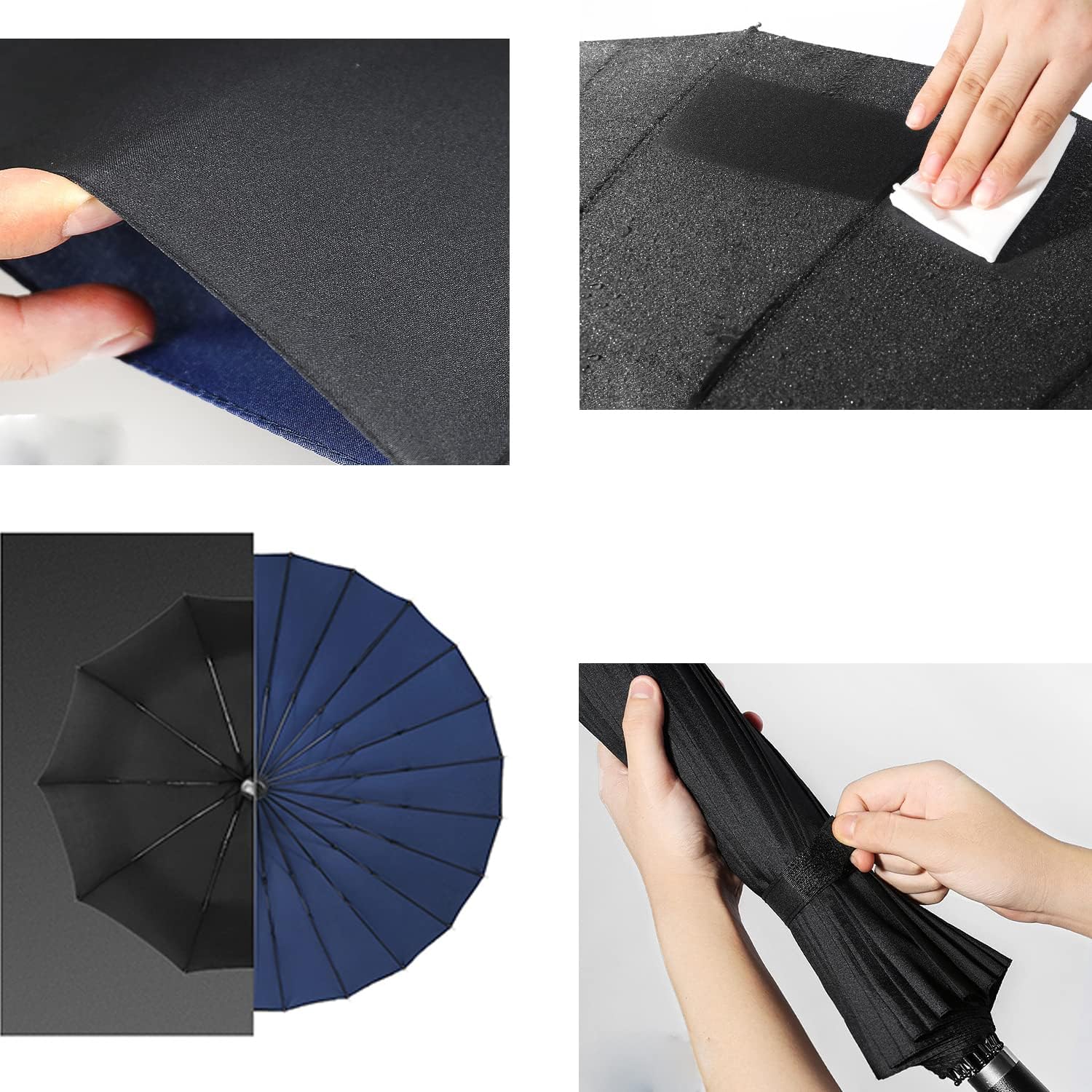 ThreeH Walking Stick Umbrella 190T 24 Ribs Double Canopy Long Handle Straight Anti-UV Sun/Rain Windproof Golf Umbrella,Coffee