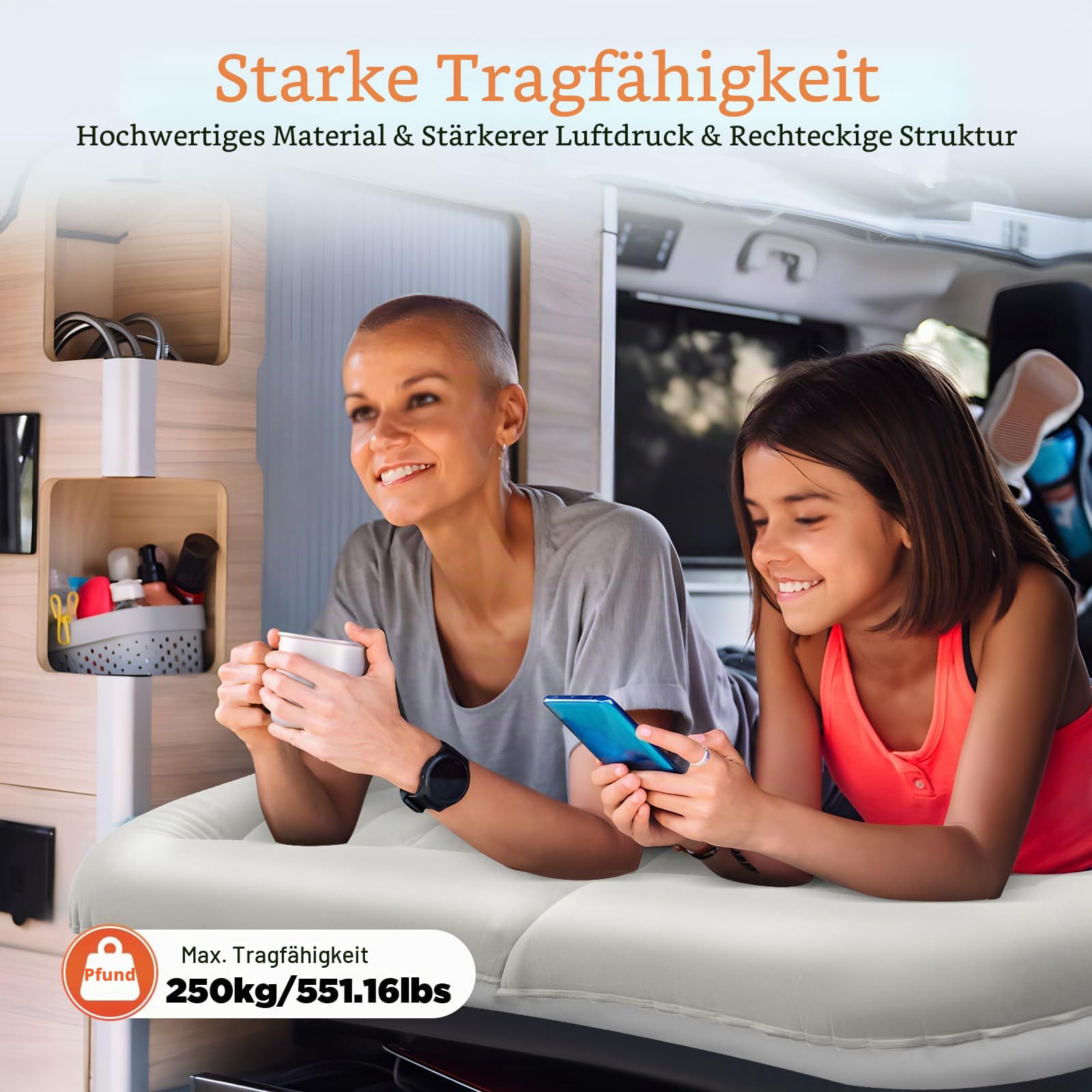 Auto Luftmatratze SUV Aufblasbare Matratze Luftbett Camping Faltbare Luftmatratze Auto mit 2 Kissen & Aufblasbare Pumpe Doppelseitige Verdickte Beflockung für Reisen, Camping (Grau)
