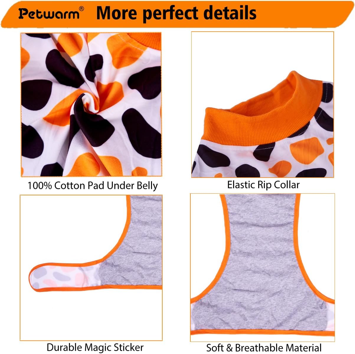 PetWarm Dog Cone Alternative, Recovery Suit for Female Male Dogs, Dog Onesie After Surgey Spay Neuter Professional Pet Abdominal Wounds Bandages, Leopard Pattern, Orange, 2XL