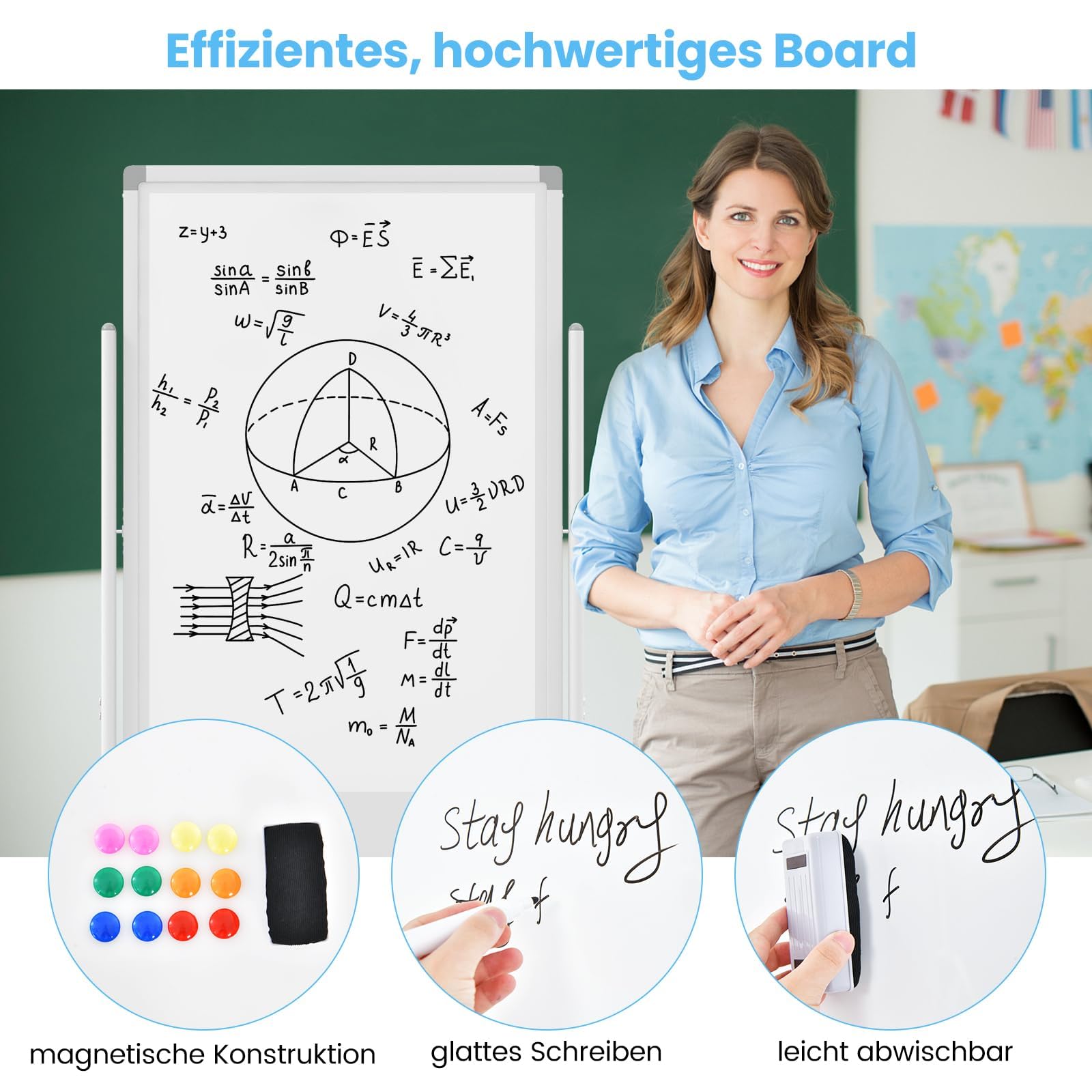FANTASK Doppelseitiges mobiles Whiteboard, 60 x 100 cm, höhenverstellbares magnetisches Whiteboard mit Rollen, Ständer und Stiftablage, inkl. Zubehör für Schule, Büro, Zuhause (Weiß)