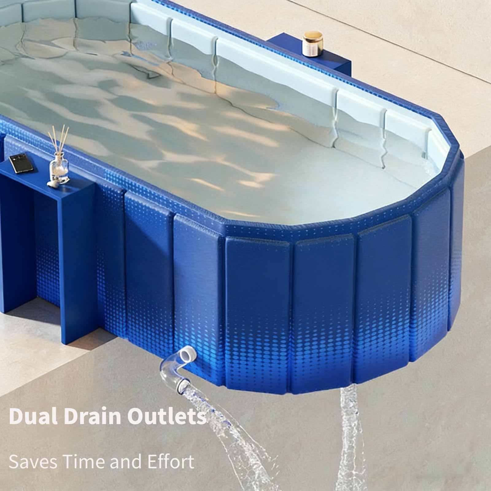 XUDREZ Bañera portátil para adultos, plegable, de pie, con estante de almacenamiento, bañeras de hielo caliente independientes, spa japonés, sauna, plegable, azul, 1,2 m