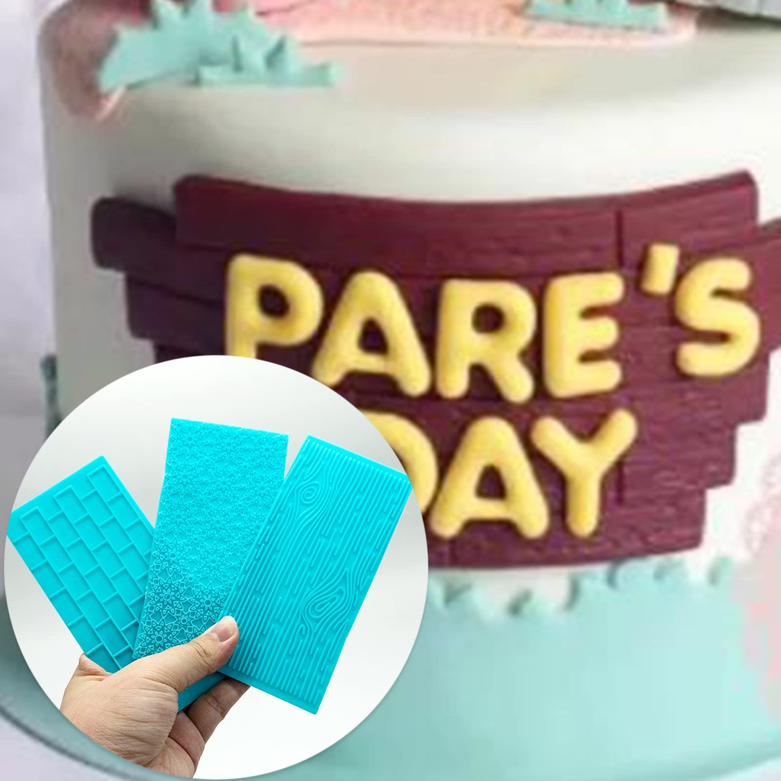 6 Pezzi Set Stampi per Dolci in Plastica per Goffratura, Cake Decorating Goffratura Stampo per Dolci Stile Mattoni, Legno e Ciottoli per Decorazioni 3D Dolci Torte
