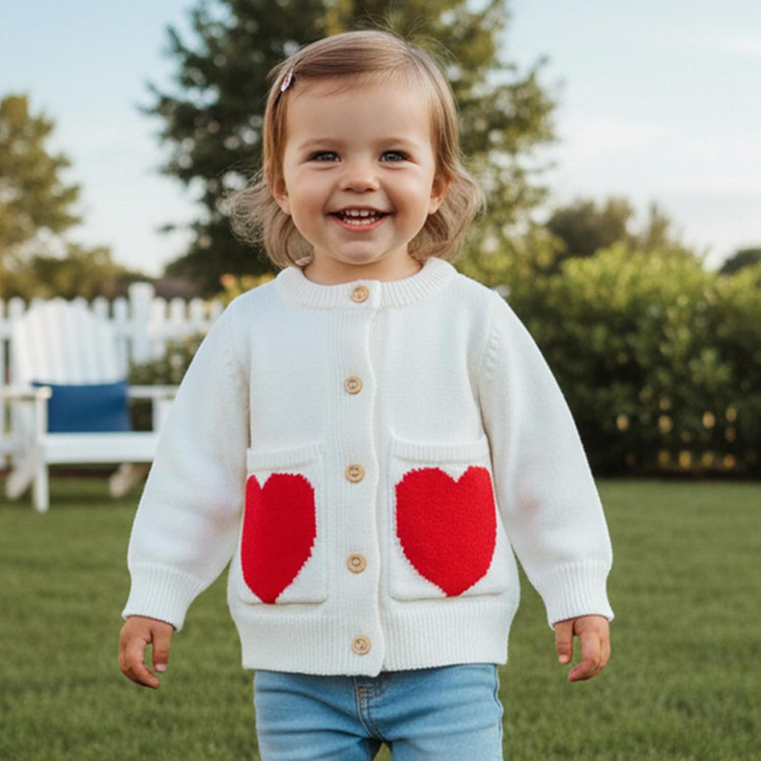 Ledy Champswiin Toddler Baby Girl Valentines Sweater Hearts Embroidery Cardigan Sweater Chunky Coat Infant Girl Knit Sweater - Image 2