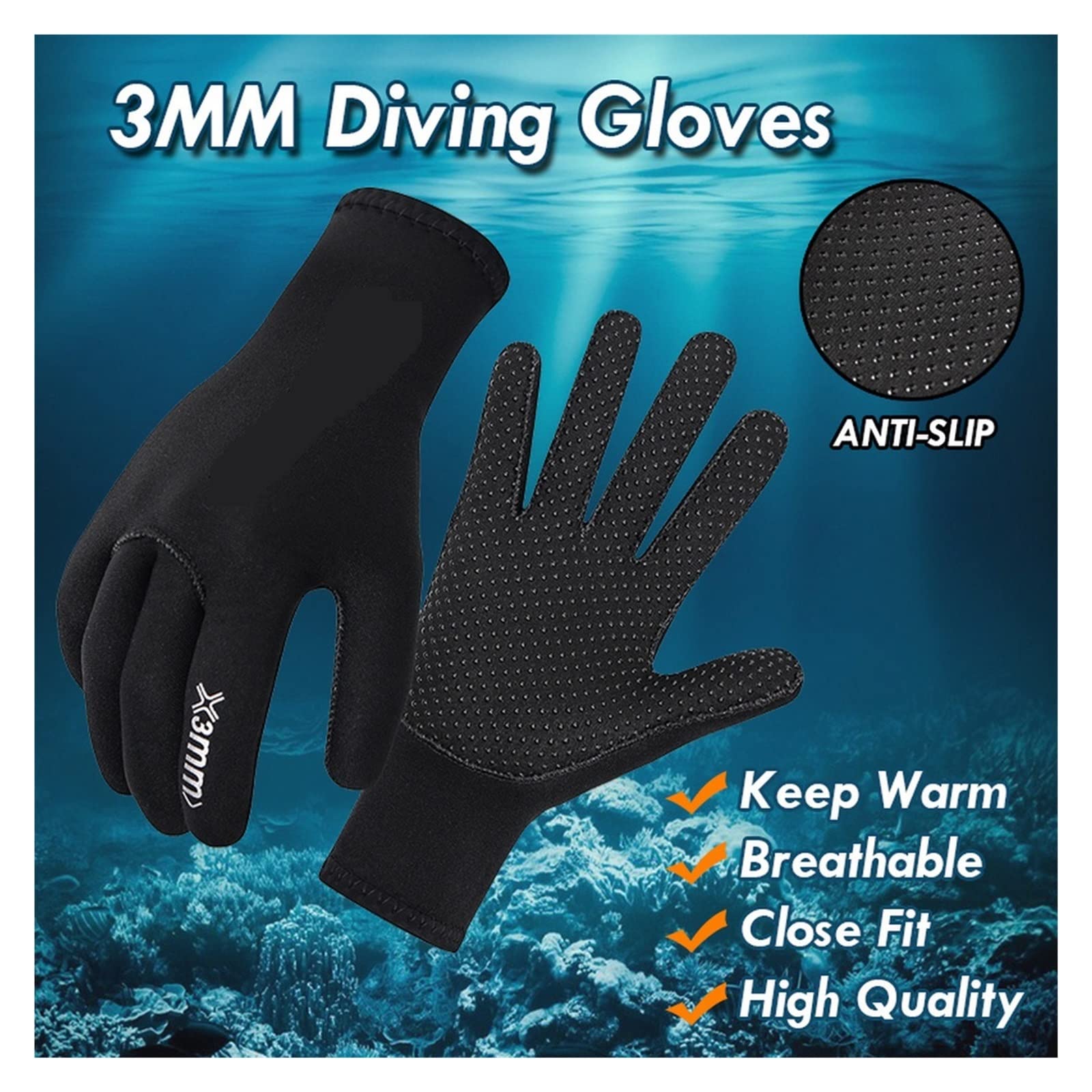 3 mm Neopren-Unisex-Schwimmhandschuhe, Kratzfest, warm halten, Tauchhandschuhe for Schnorcheln, Jagen, Angeln, Winter, Schwimmausrüstung VielfäLtige AnwendungsmöGlichkeiten