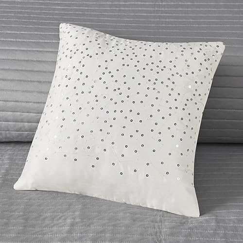 Miniatura 19 de Madison Park Juego de edredón Queen de jacquard lustroso y purpurina, conjunto de cubrecama para cama tamaño Queen  para todas las estaciones, juego