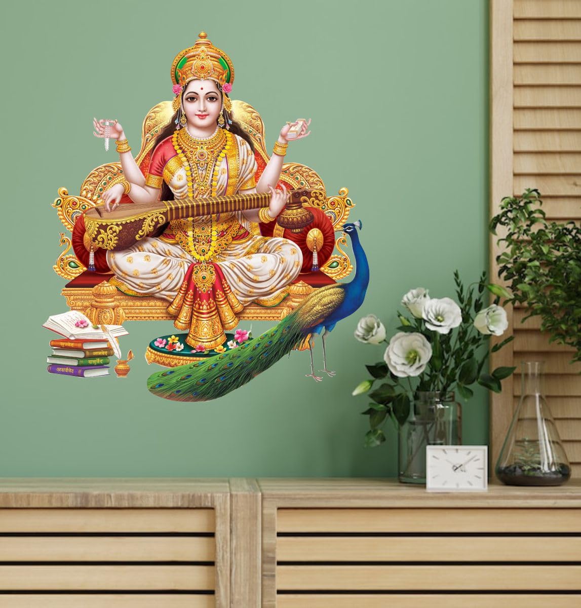 Decor Villa™ Maa Saraswati 3D Wall Sticker JUST Peel & Stick New Modern Art & Trendy Wall Stickers for Home Decoration, Living Room,Office Bedroom Prayer Room etc Size- (Multicolor, 58 Cm X 50 Cm) (B0CW62PZ3G) Amazon Price History, Amazon Price Tracker