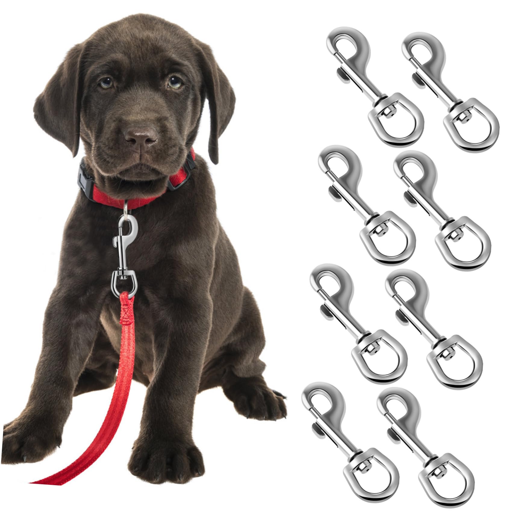 Cabilock 8 Pieces Bolt Snap Hooks for Dog Leash Stainless Steel Pet Leash Hooks Swivel Mechanism Long-Lasting and Weatherproof